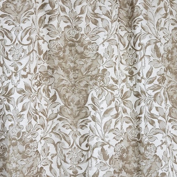 SOLD Vtg Curtain Panels Tan Damask Floral 76x83 - Picture 3 of 8